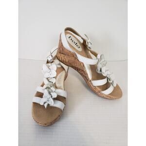 (JL) BOLO Women's Shoes Size 7 Leather Wedge Sandals Flower White